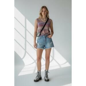 Vtg y2K 00s Sleeveless Tank Shirt Size S Metallic Multicolor Phoebe Buffet Club